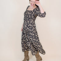 Autumn Smocked Dress in Dark Brown