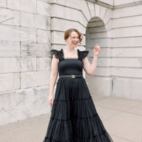 Cosette Ruffled Shoulder Tulle Maxi in Black