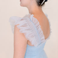 Cosette Ruffled Shoulder Tulle Maxi in Blue