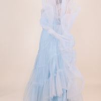 Cosette Ruffled Shoulder Tulle Maxi in Blue