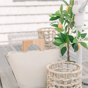 Cream Tote with Wooden Handle