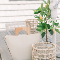 Cream Tote with Wooden Handle