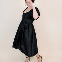 Daphne Puff Sleeve Midi Dress in Black