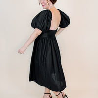 Daphne Puff Sleeve Midi Dress in Black