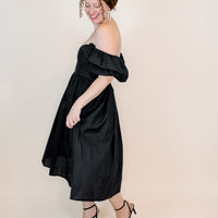 Daphne Puff Sleeve Midi Dress in Black