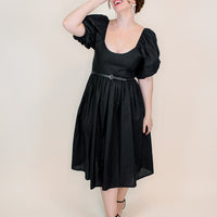 Daphne Puff Sleeve Midi Dress in Black