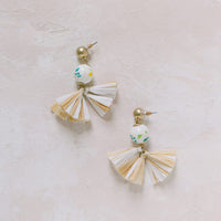 Eliza Tassel Ball Earrings in Beige & White