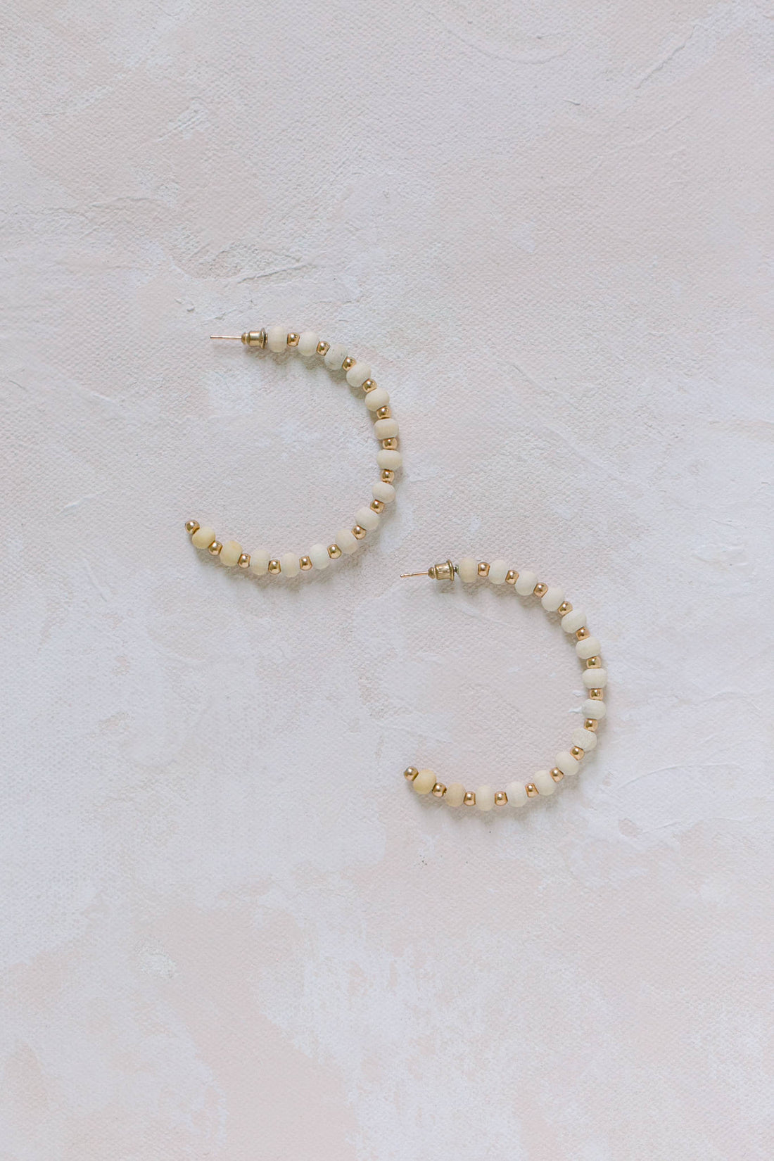 Evie Cream Wood & Gold Bead Hoops