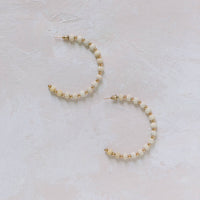 Evie Cream Wood & Gold Bead Hoops