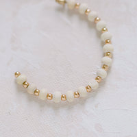 Evie Cream Wood & Gold Bead Hoops