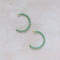 Evie Mint Wood & Gold Bead Hoops
