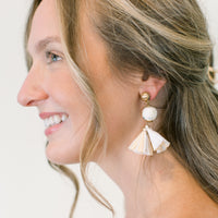 Eliza Tassel Ball Earrings in Beige & White