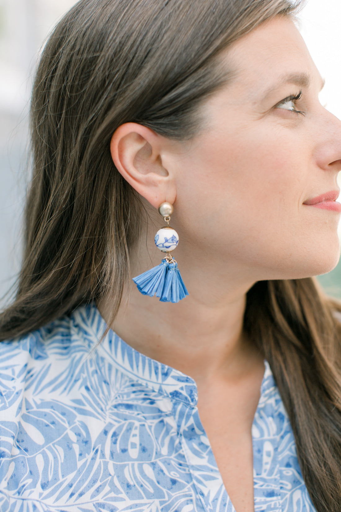 Eliza Tassel Ball Earrings in Grandmillenial Blue
