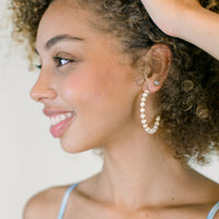 Evie Cream Wood & Gold Bead Hoops