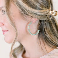 Evie Mint Wood & Gold Bead Hoops