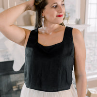 Nia Linen Crop Top Black