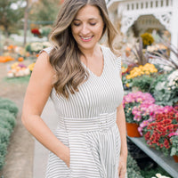 Jane Stripe Belted Midi Dress