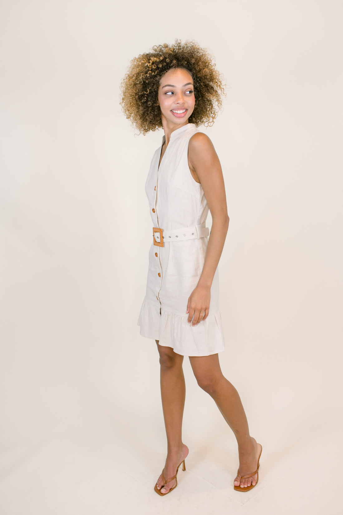 Maci Linen Dress with Rattan Belt