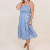 Millie Blue & White Smocked Midi Dress
