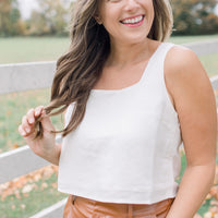 Nia Linen Crop Top White