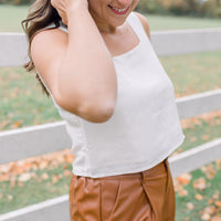 Nia Linen Crop Top White