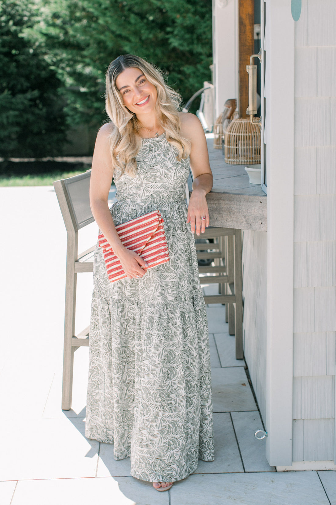 Olive Palm Cross-Back Maxi Dress