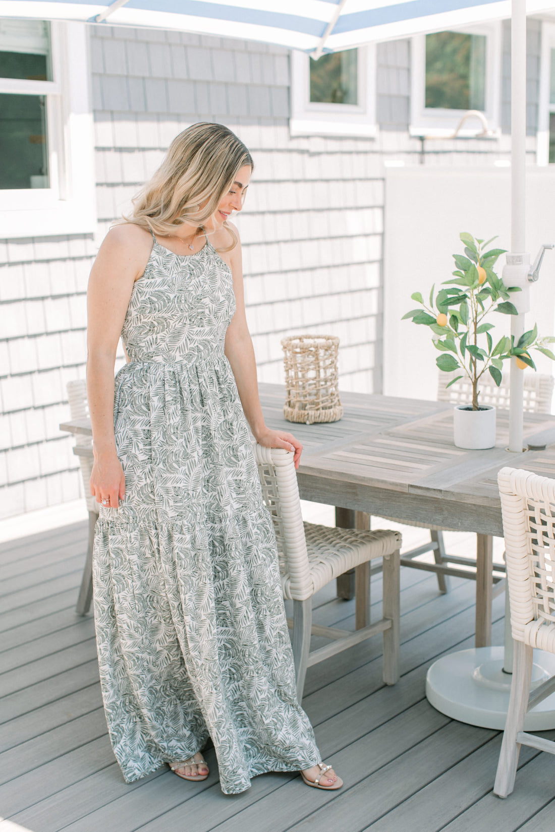 Olive Palm Cross-Back Maxi Dress