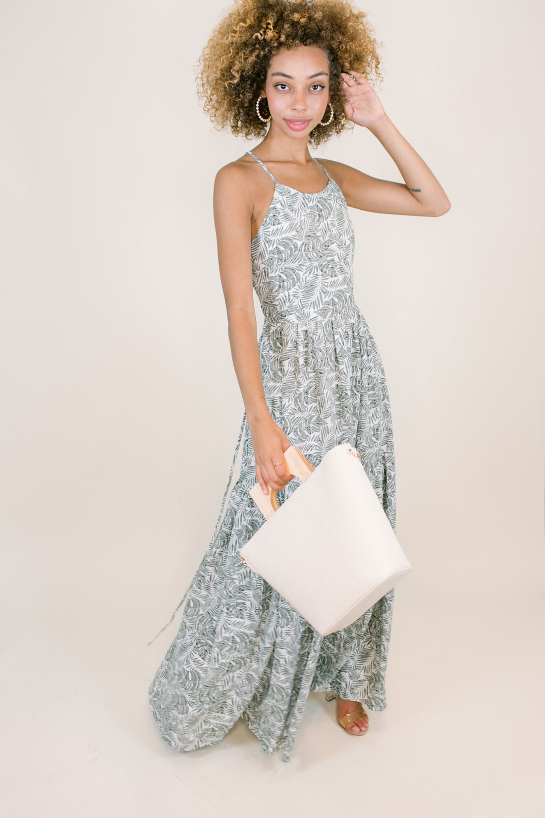 Olive Palm Cross-Back Maxi Dress
