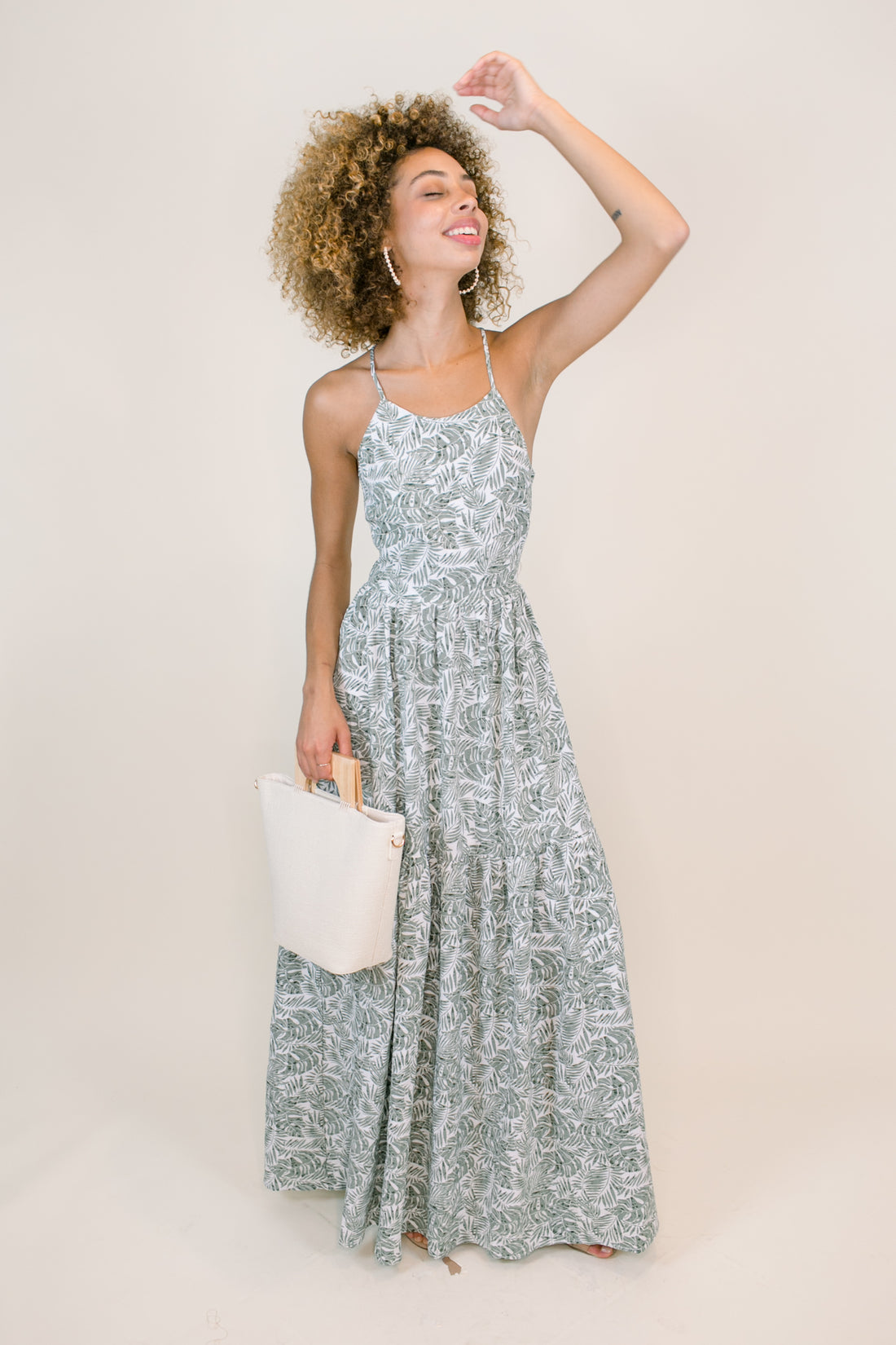 Olive Palm Cross-Back Maxi Dress