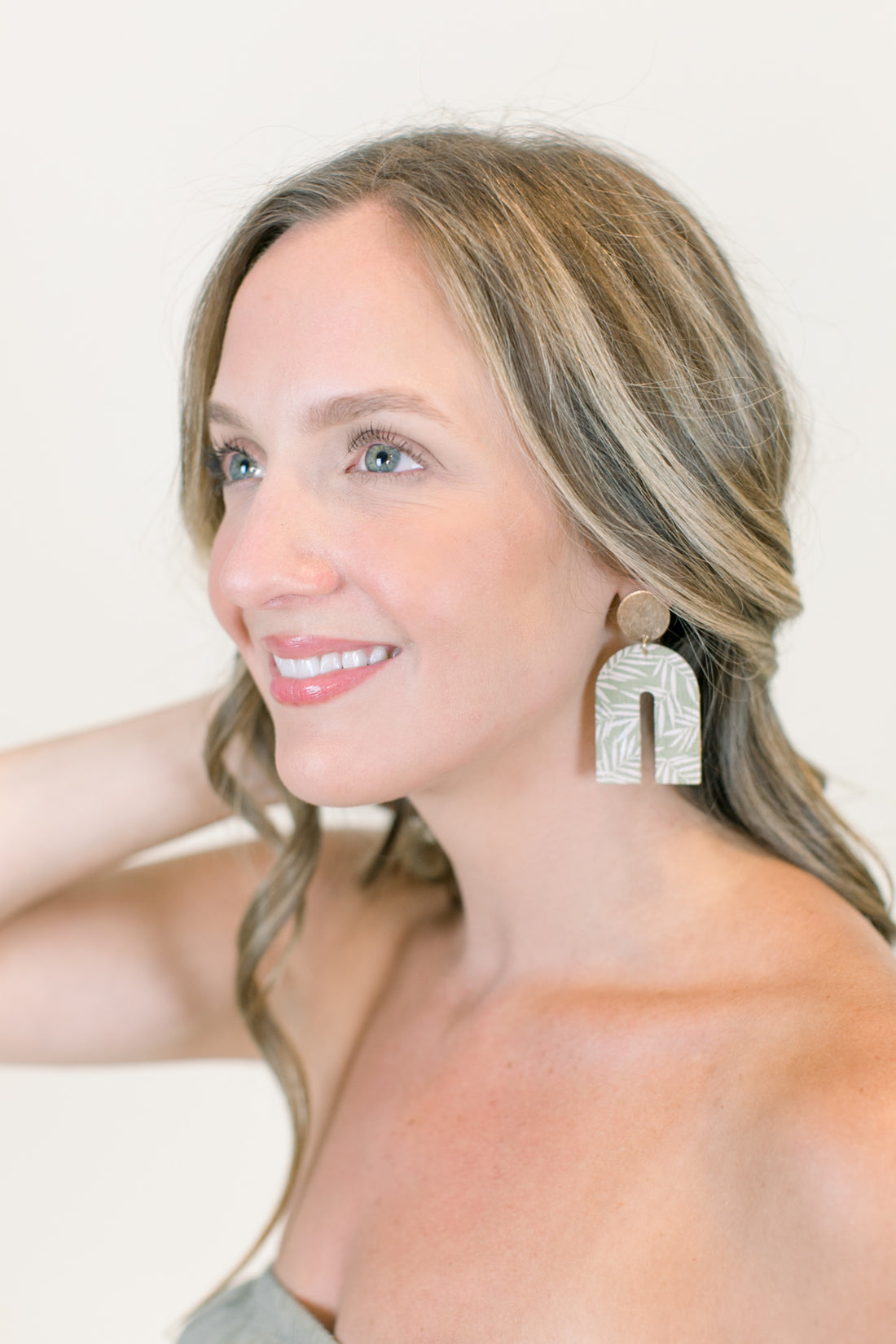 Sage Palm Print U Earrings