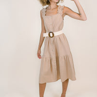 Ivory Rattan Belt with Wooden Buckle