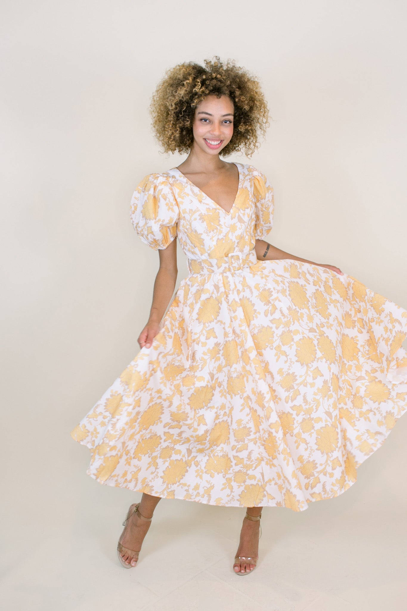 Zuri Puff Sleeve Belted Dress – Love, Odette