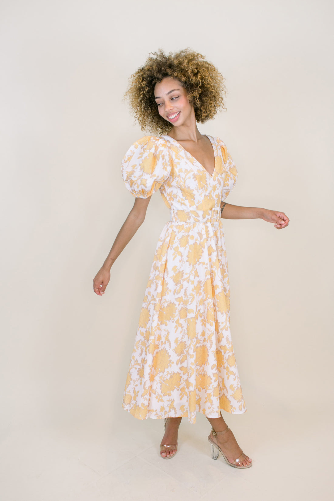 Zuri Puff Sleeve Belted Dress