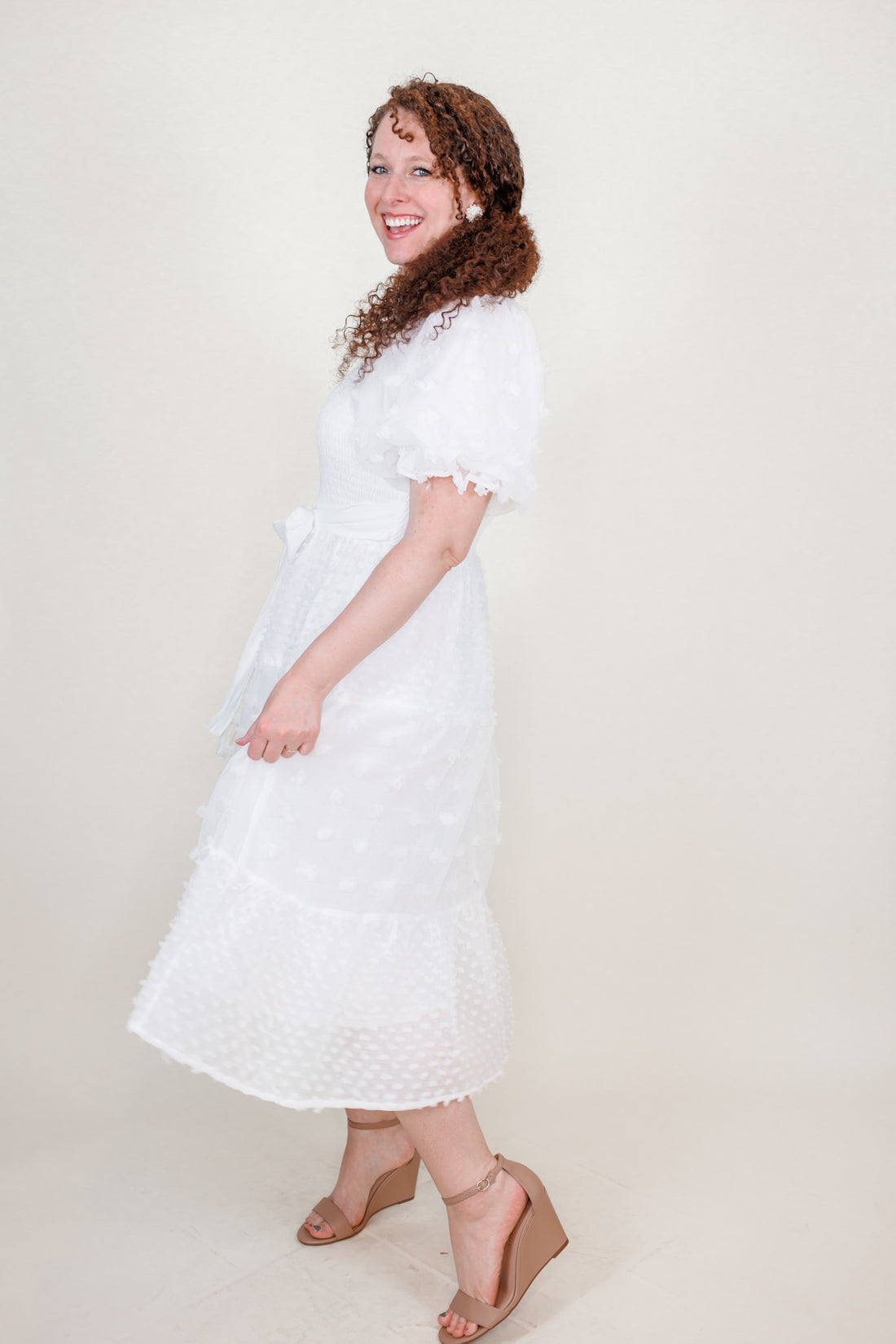Billie Puff Sleeve Textured Midi Dress