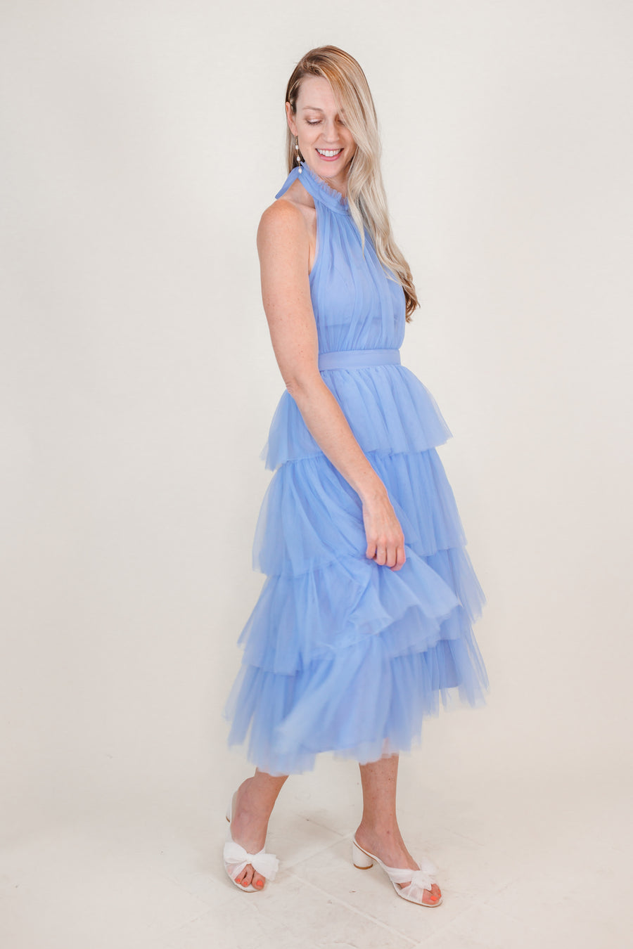 Lou Tulle Halter Tiered Blue Dress