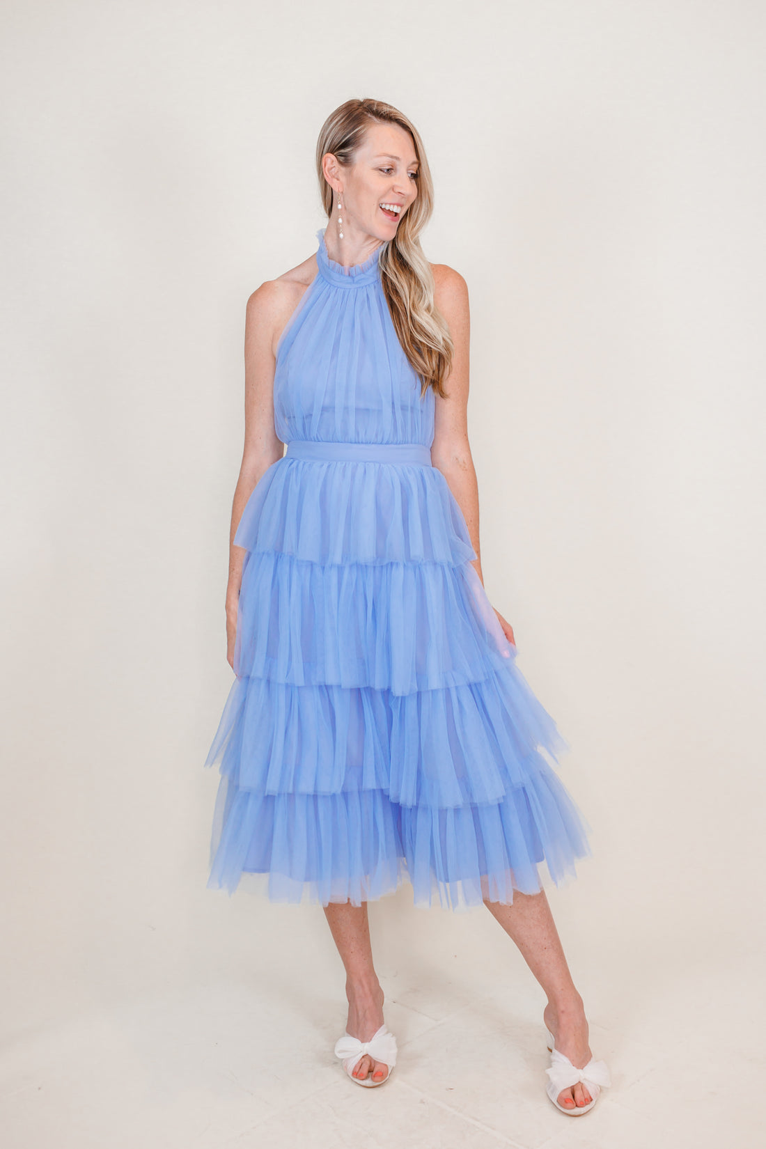 Lou Tulle Halter Tiered Blue Dress