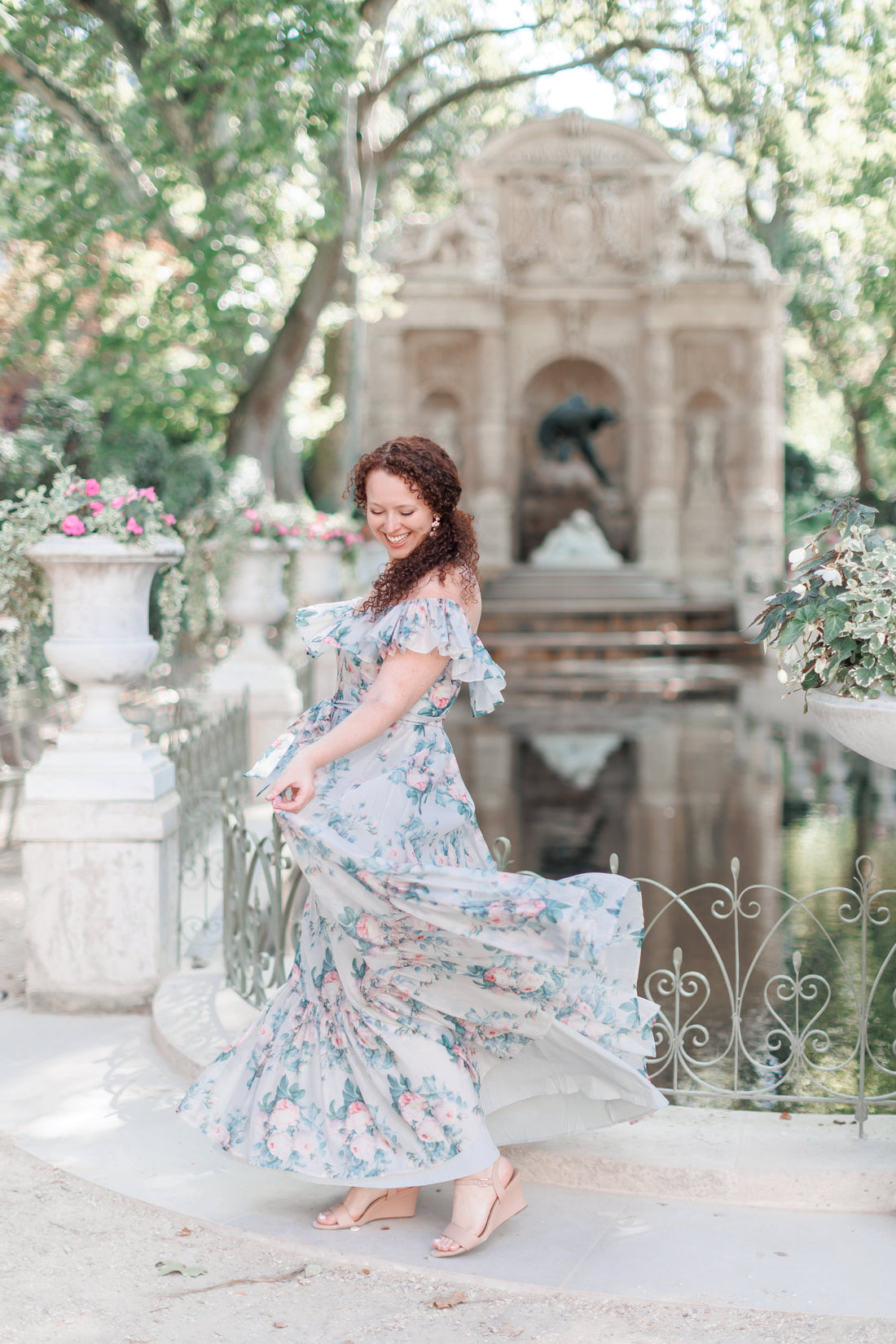 Juliette Floral Dress in Blue Grey