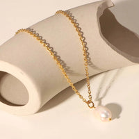 Delicate Pearl Drop Necklace Gold