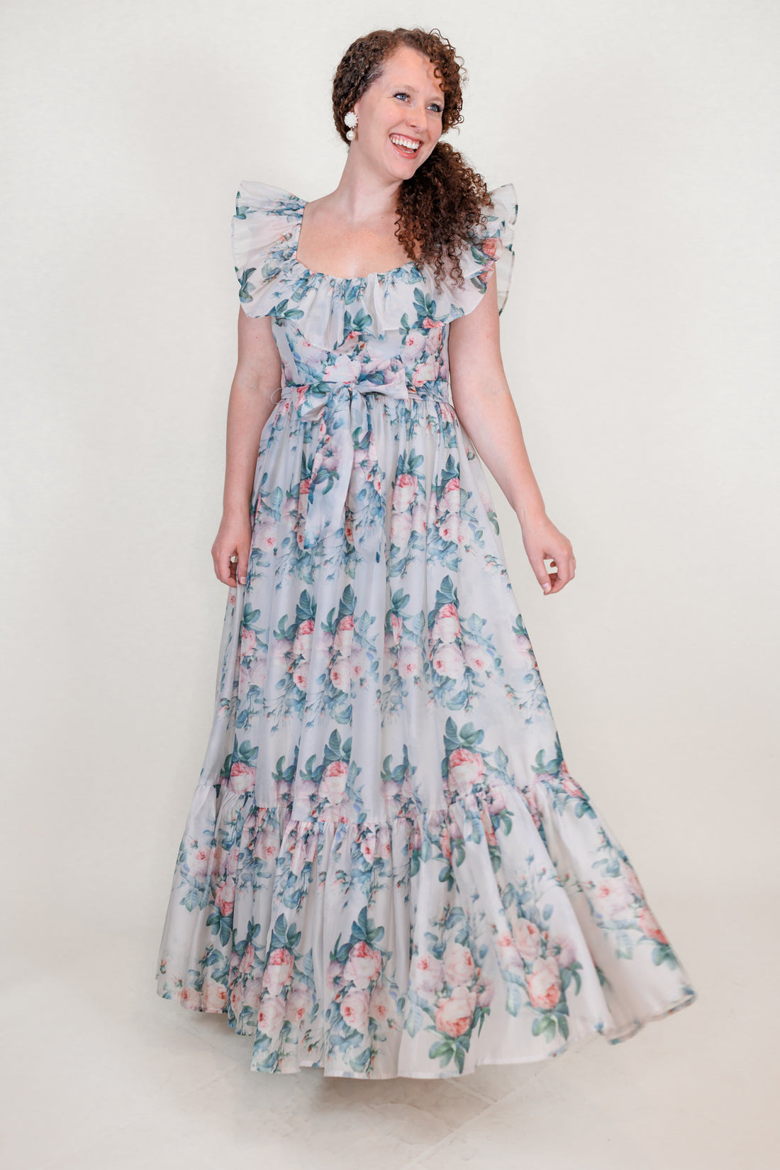 Juliette Floral Dress in Blue Grey