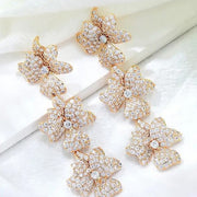 Gold Crystal Triple Flower Earrings