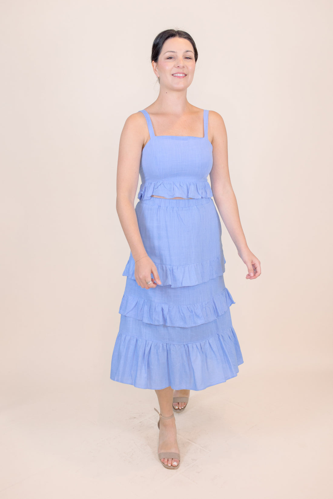 Alessandra Ruffle Skirt Set in Blue