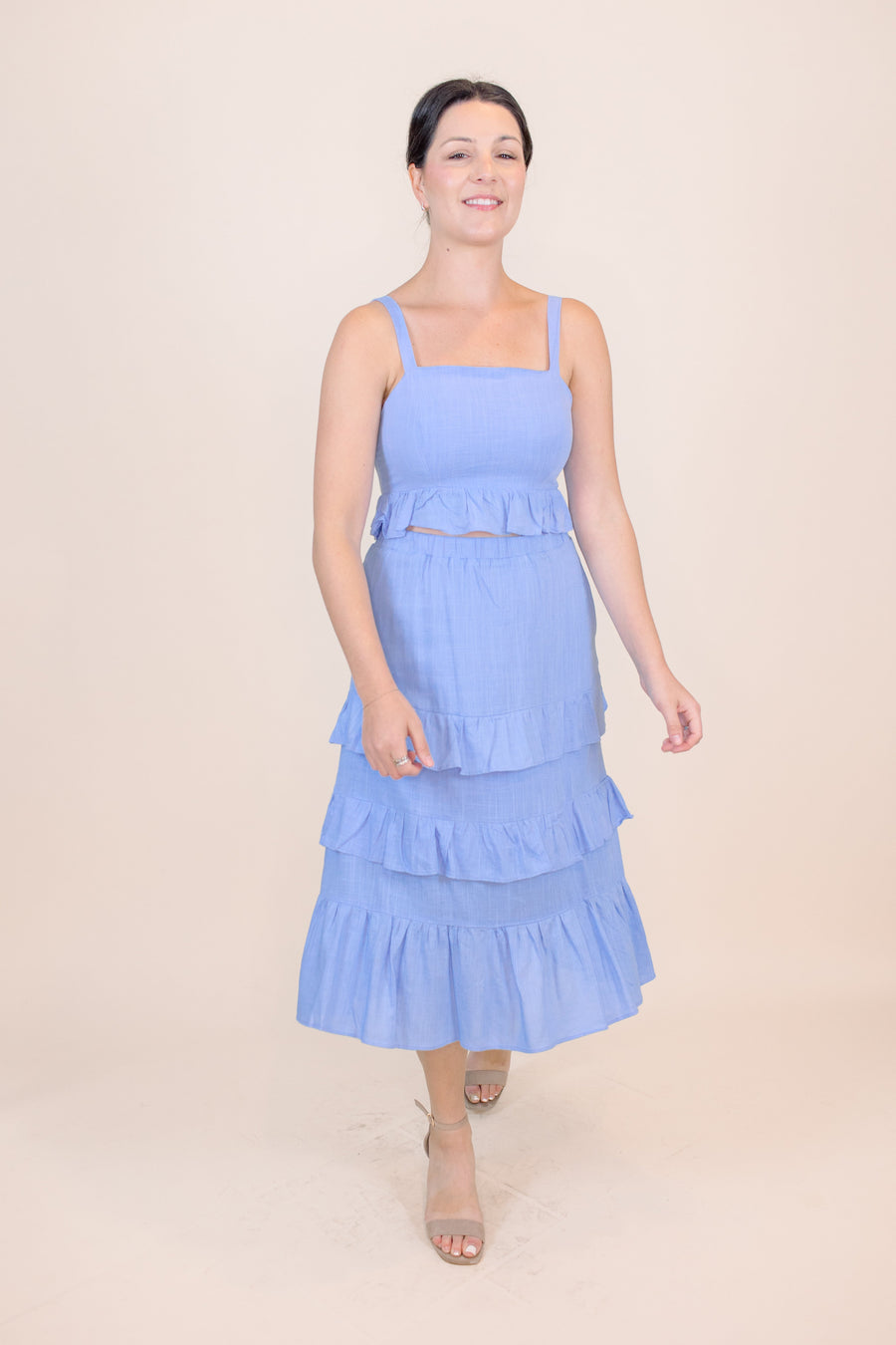 Alessandra Ruffle Skirt Set in Blue