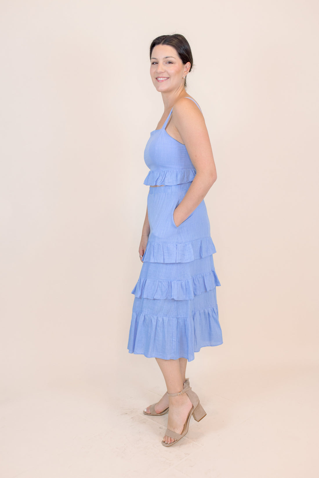 Alessandra Ruffle Skirt Set in Blue