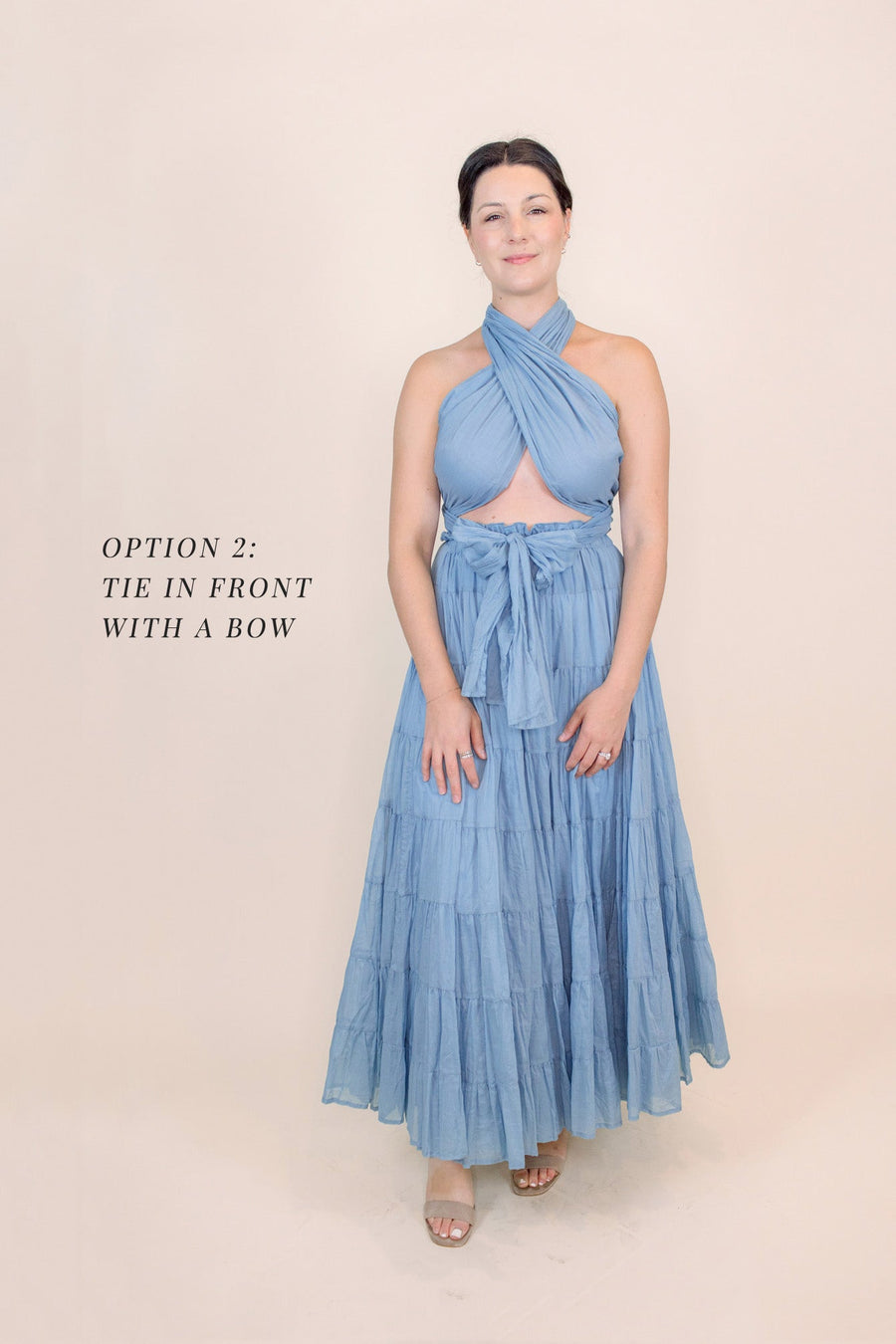 Cassandra Blue Tiered Halter Maxi Love, Odette Cassandra Blue Tiered Halter Maxi Love, Odette