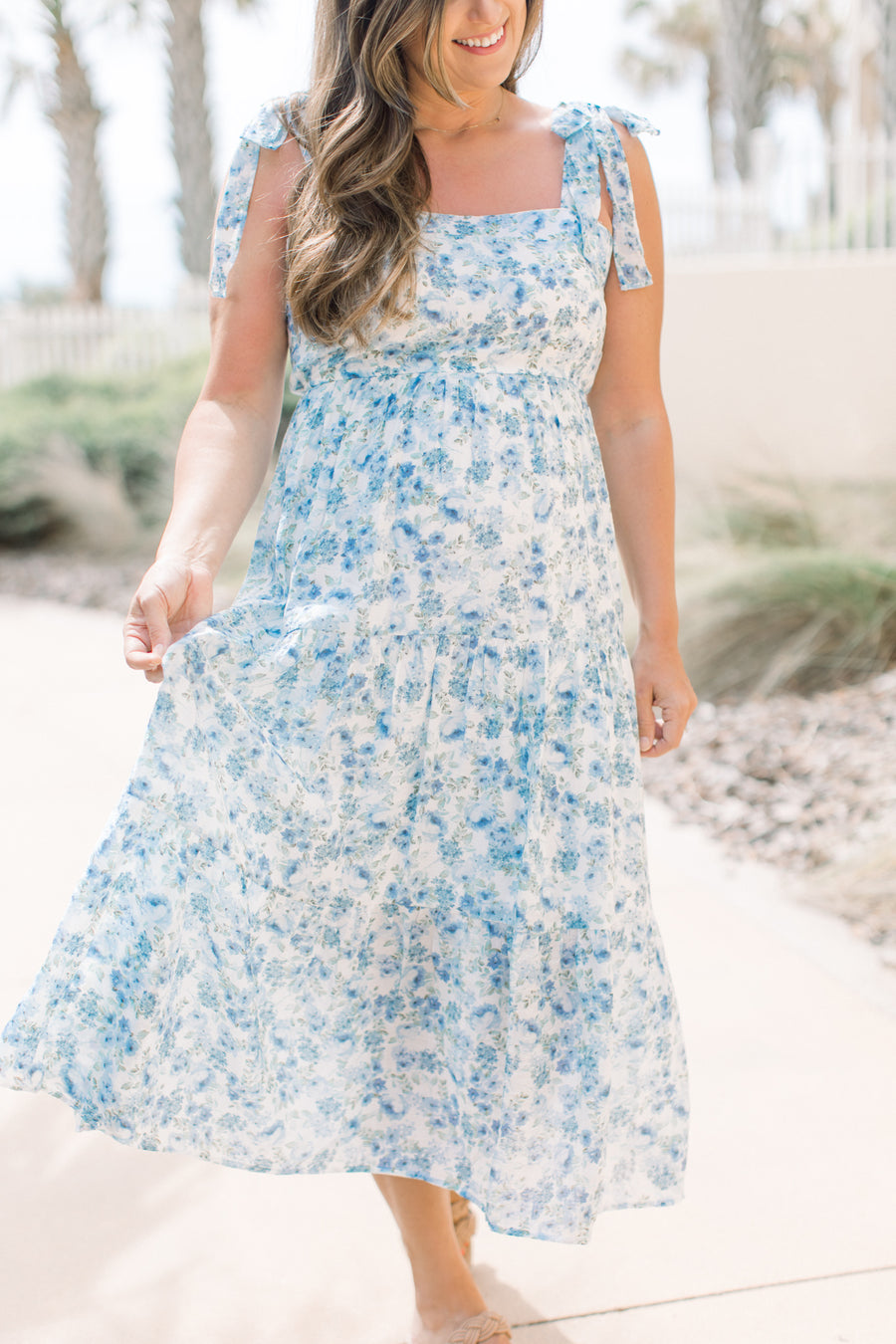 Liana Blue Floral Tiered Dress