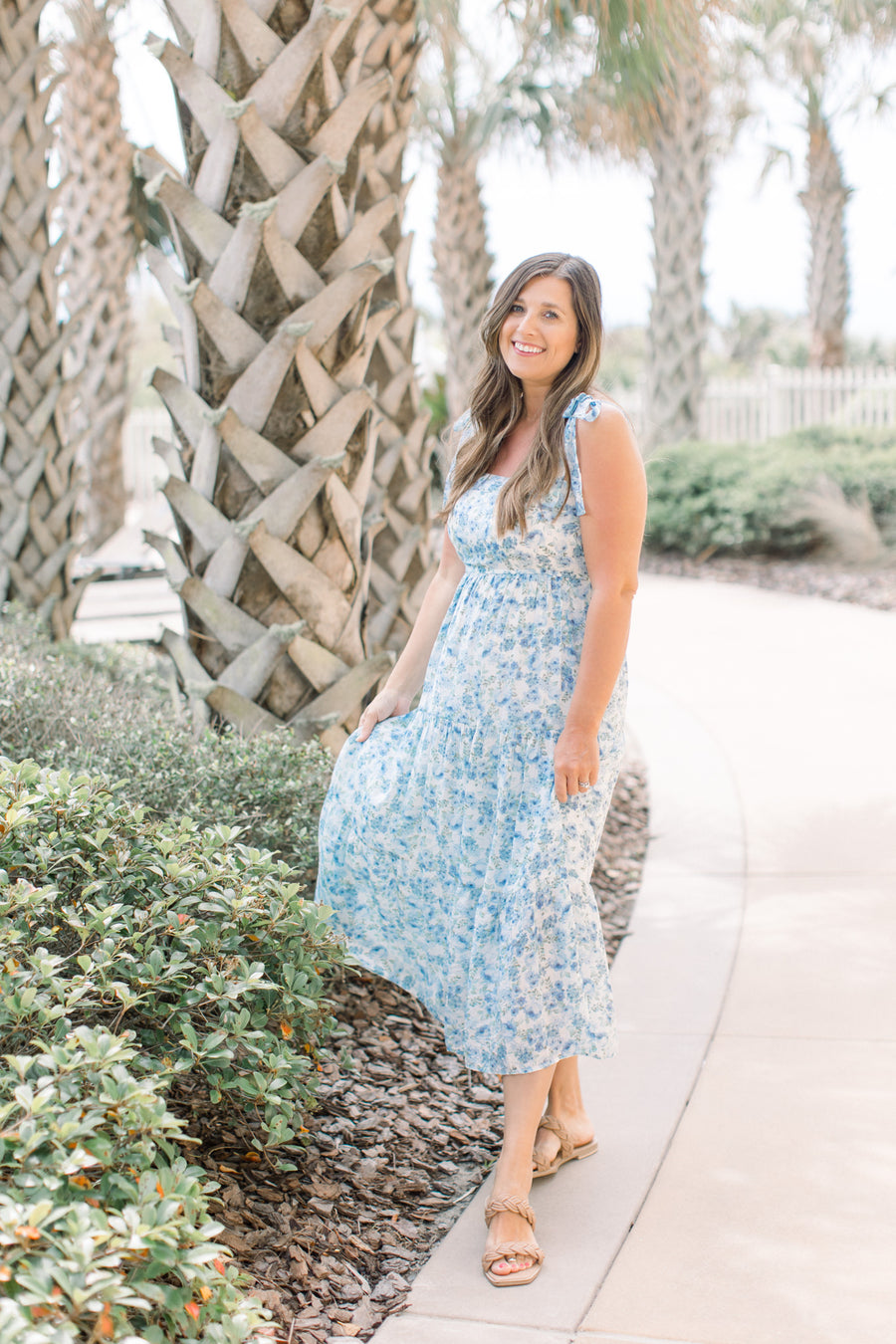 Liana Blue Floral Tiered Dress