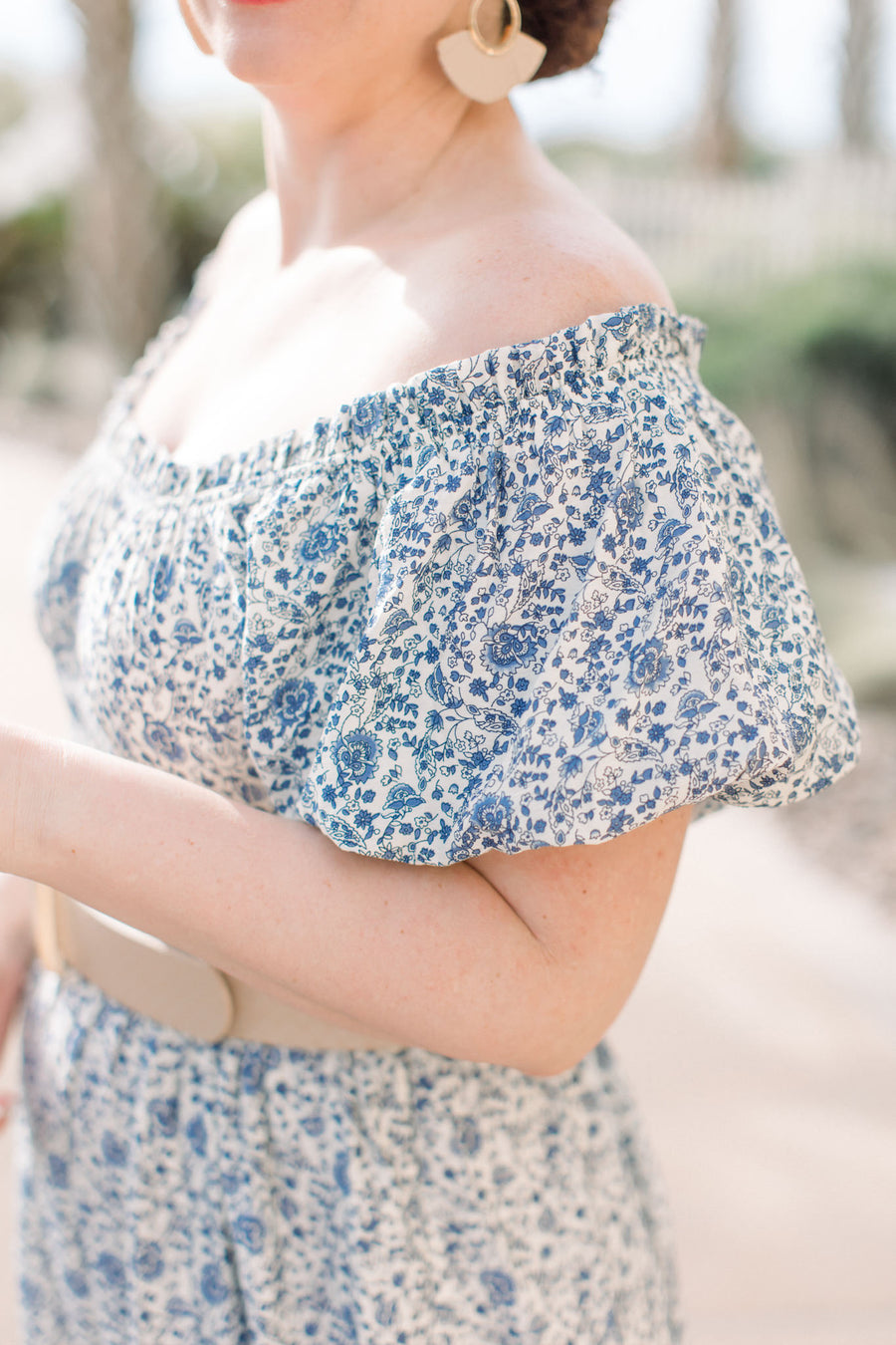 Lois Blue & White Puff Sleeve Midi