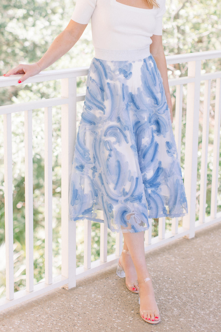 Skye Textured Blue Midi Skirt