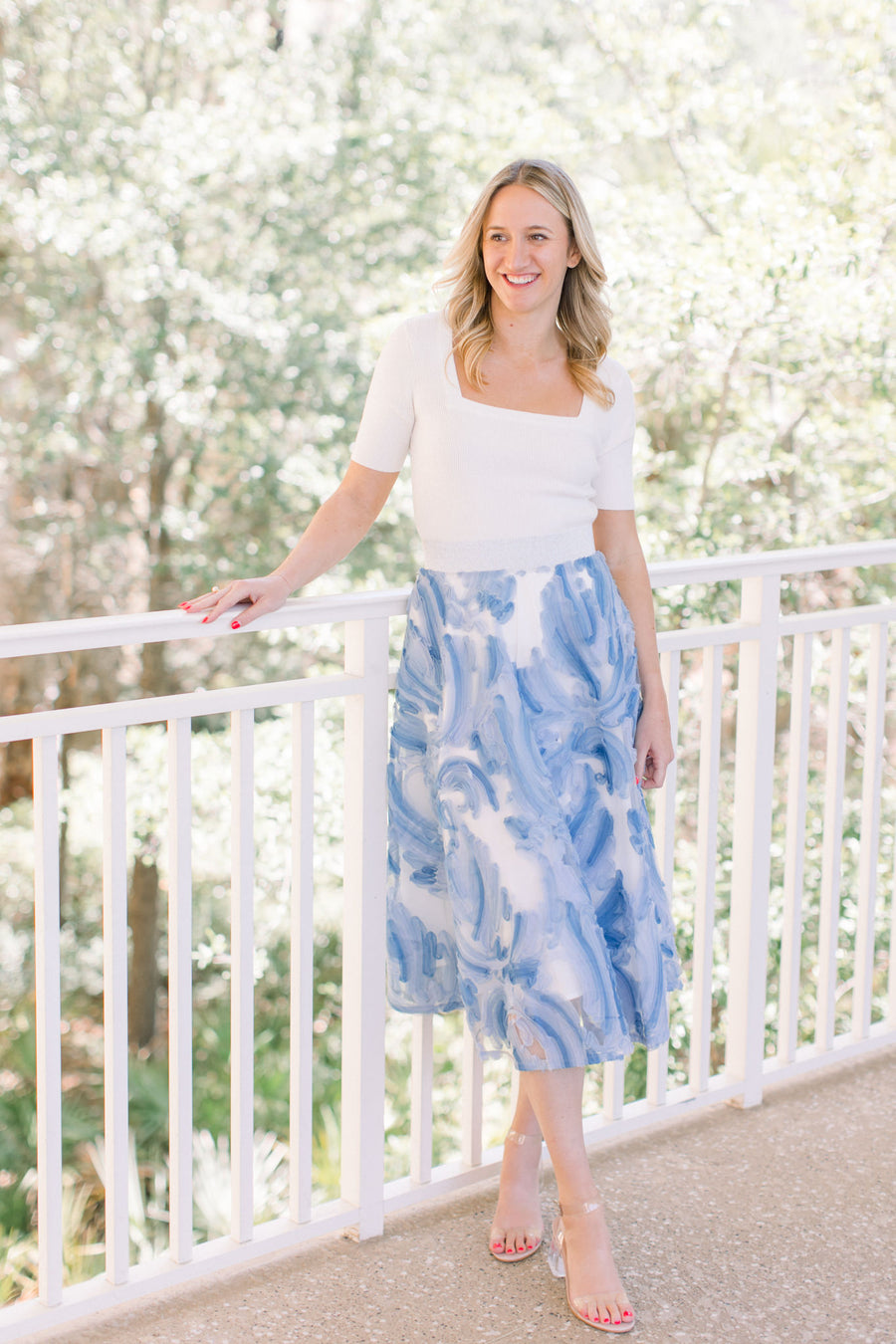 Skye Textured Blue Midi Skirt