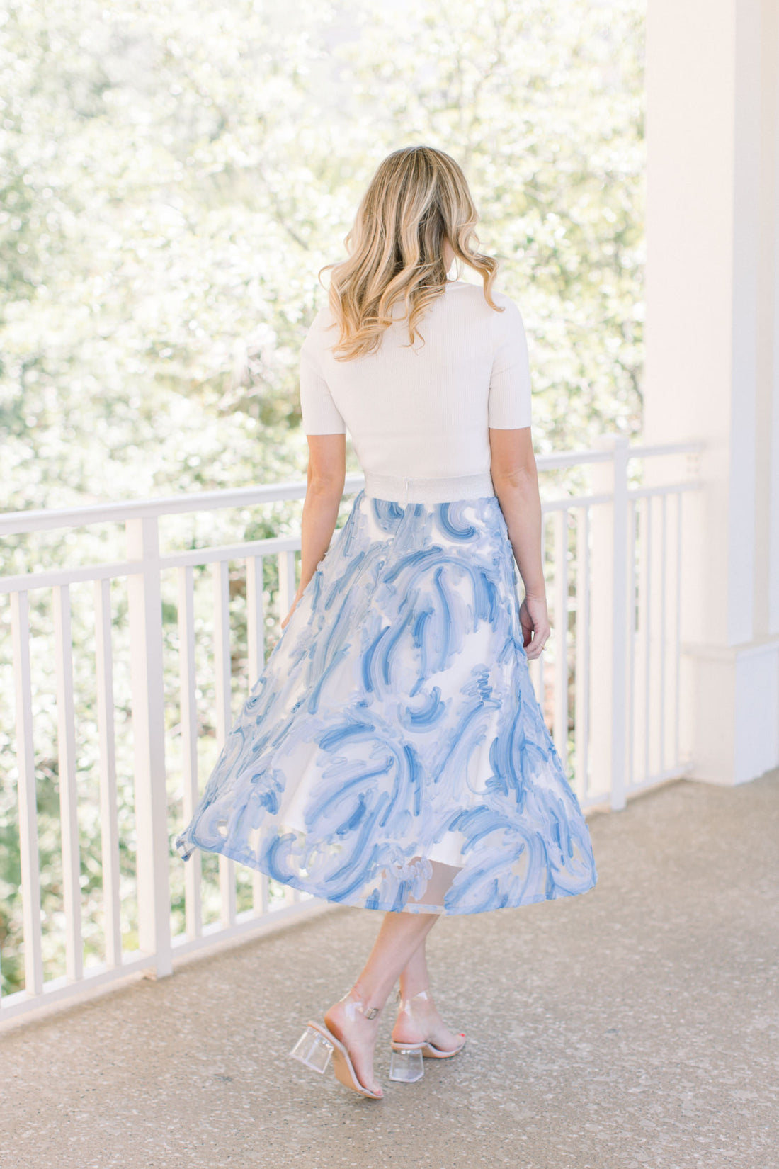 Skye Textured Blue Midi Skirt